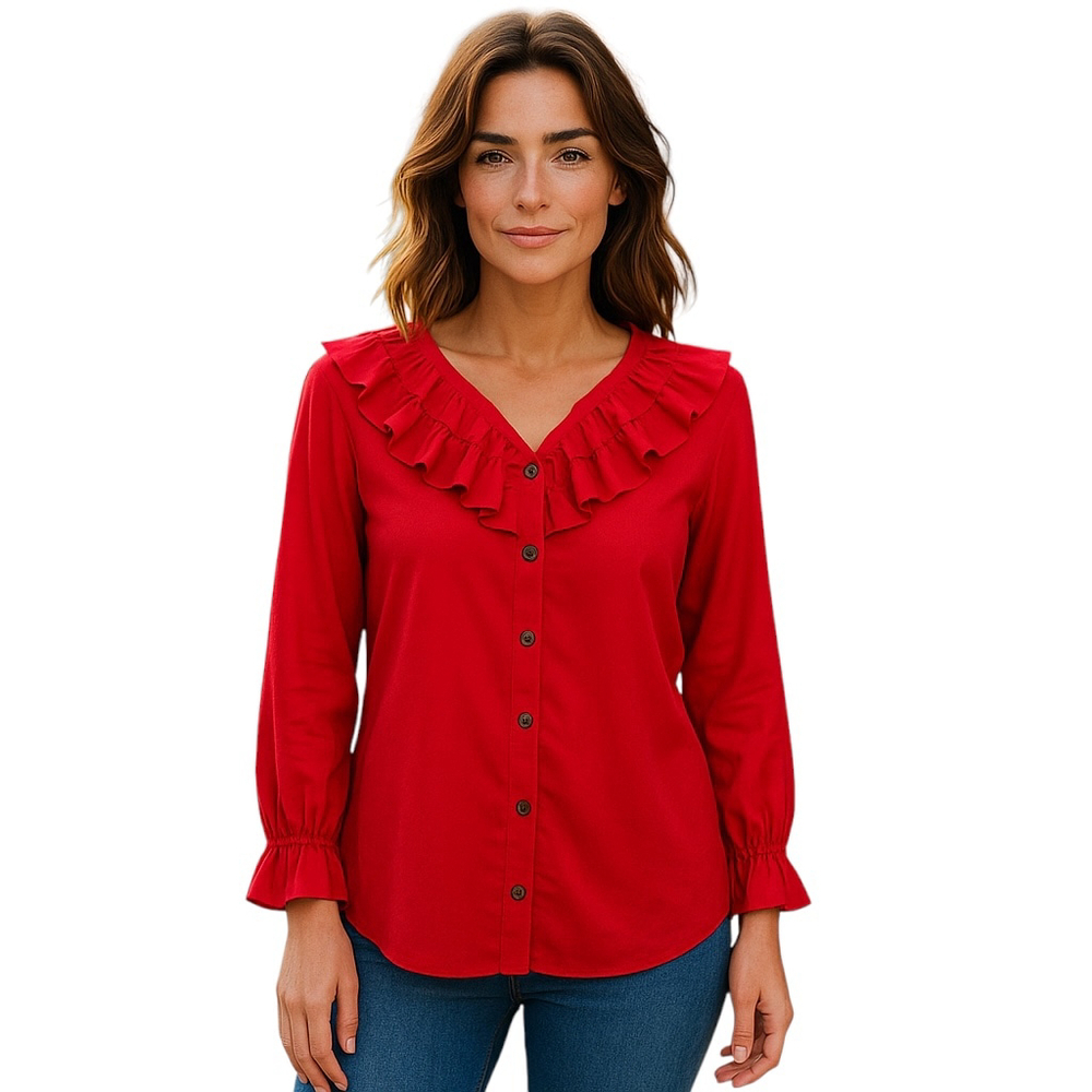 Red Ruffled Women's Blouse - Picture 9 of 9